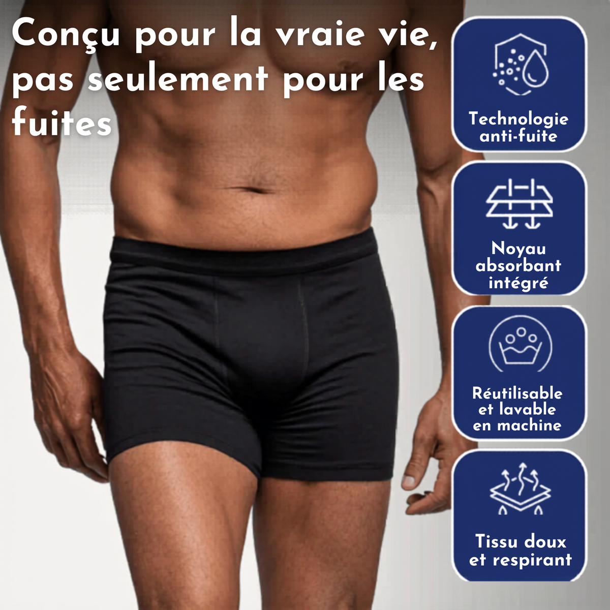 Boxers anti-fuites ultra absorbants pour hommes